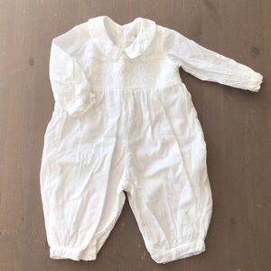 Strasburg Layette Hand Smocked and White Baby Romper with Collar